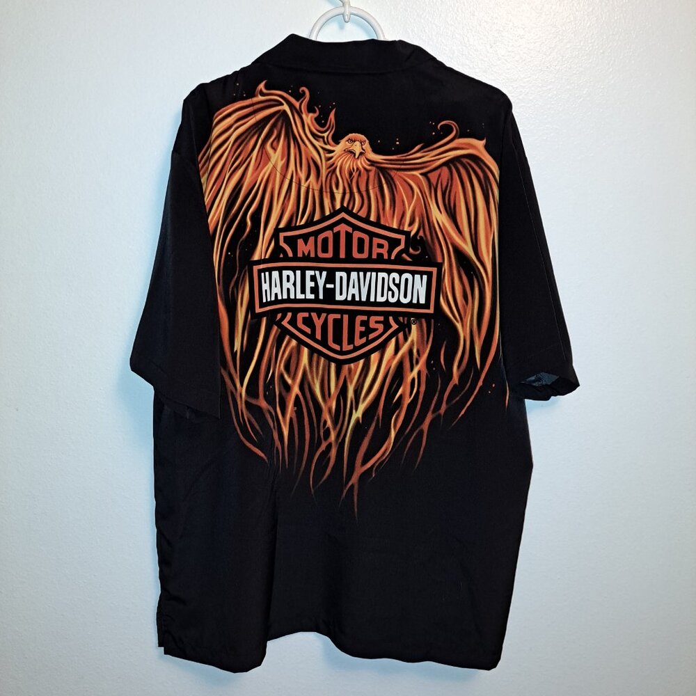 Vintage Harley Davidson Eagle Flames Button Up Short Sleeve Shirt XL